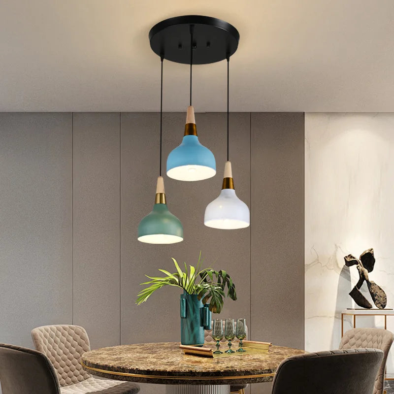 Nordic Chandelier Pendant Light with Wooden Handle - Modern Design