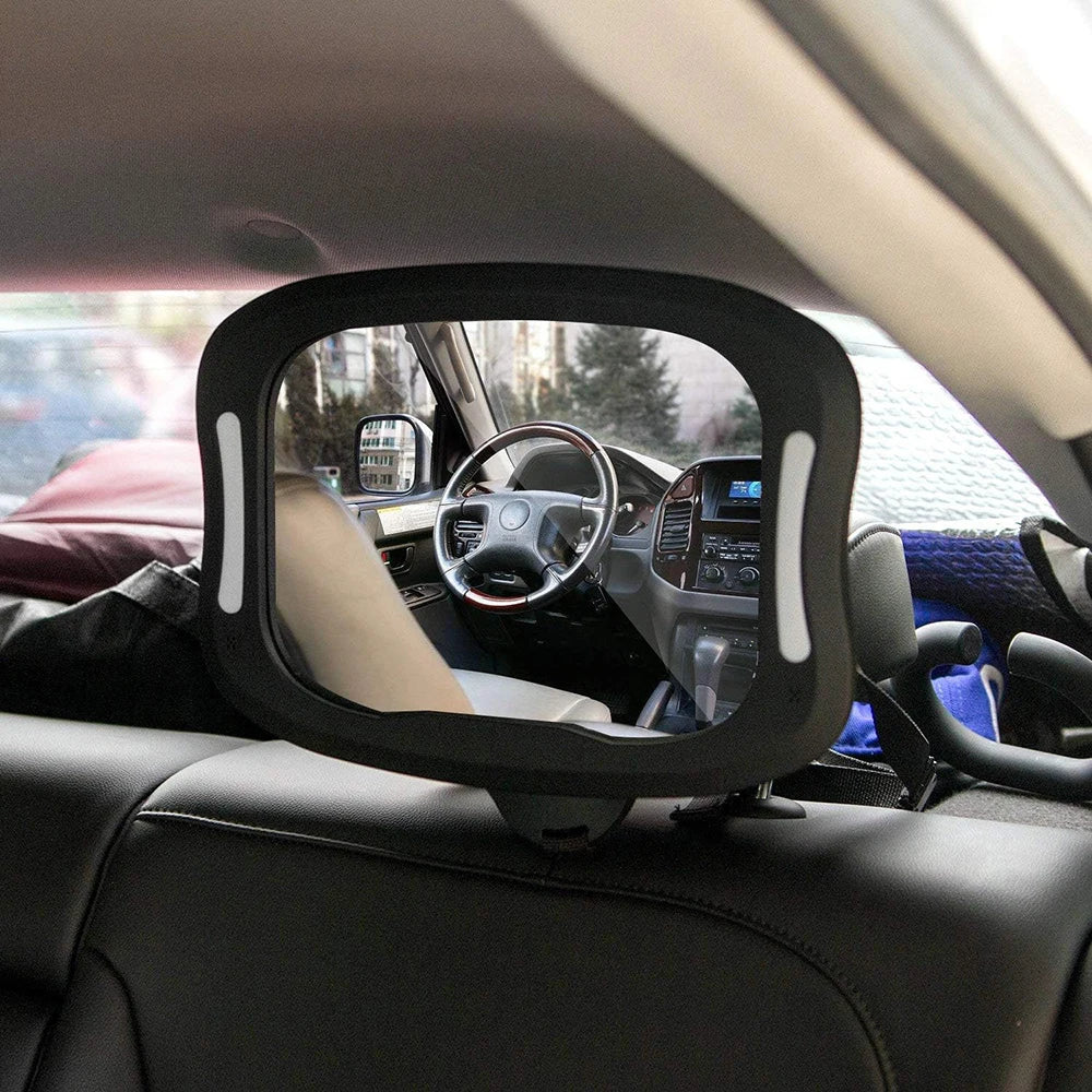 Remote Control Baby Car Mirror with Soft LED Light - Shatterproof Design