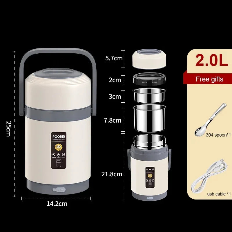 USB Electric Heated Stainless Steel Lunch Box for Work & School