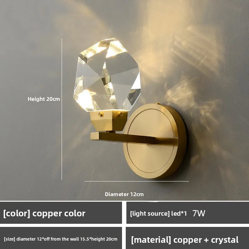 Stylish All-Copper Crystal Wall Lamp - Modern Nordic Design