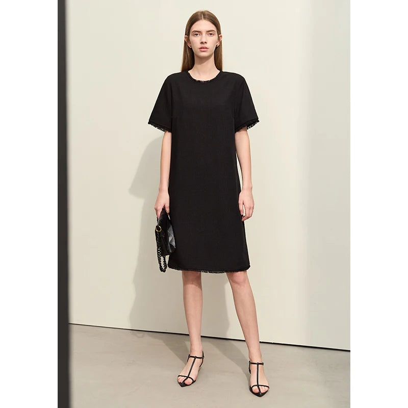 AMII Women's Light Luxury Tassel Midi Dress - Autumn 2024 Fashion