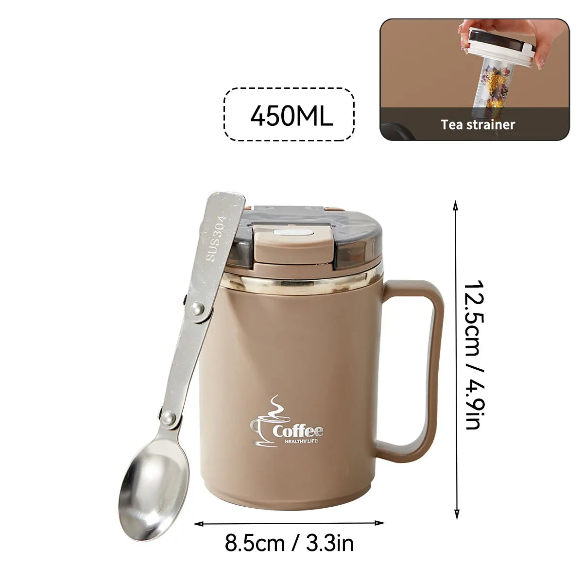 Double-Layer Insulated Stainless Steel Coffee Cup & Spoon