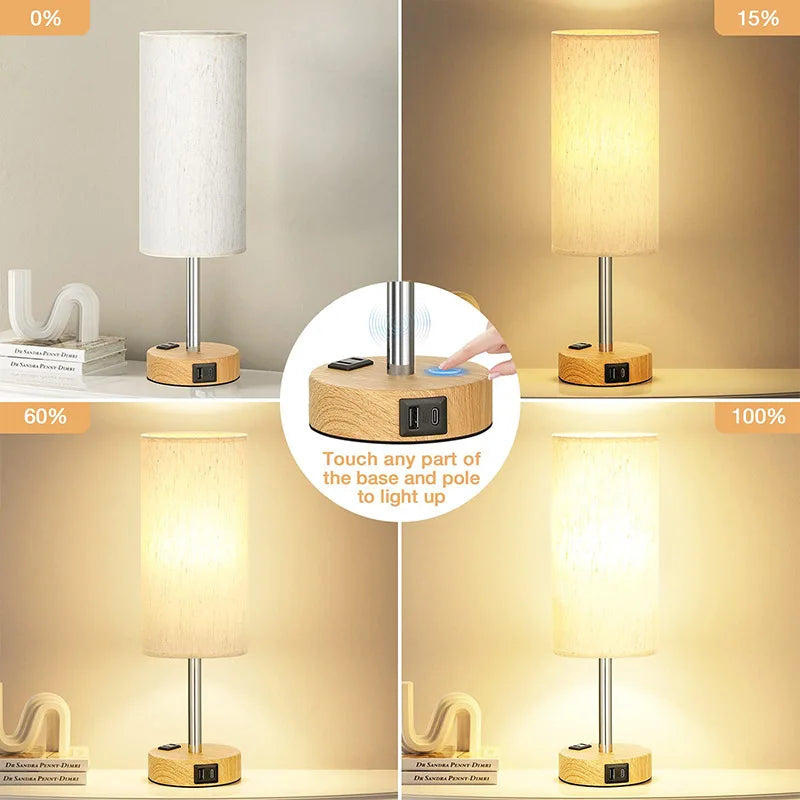 Dimmable Minimalist Bedside Table Lamp with USB Charging