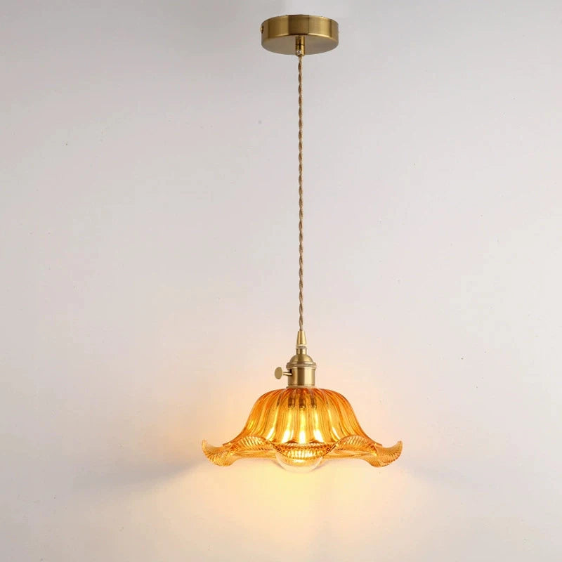 Vintage Green Glass Pendant Light - Nordic Copper Hanging Lamp