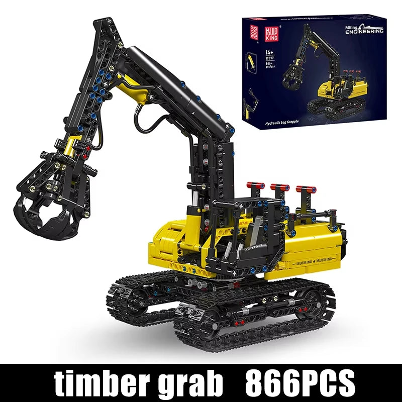 866Pcs Hydraulic Log Grapple Crawler Excavator Building Block Set