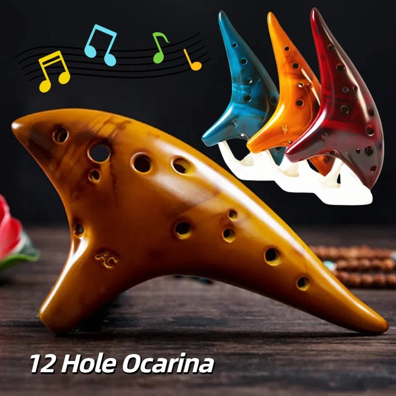 12 Hole Alto C Ceramic Ocarina with Song Book & Carry Bag - Perfect for Beginners