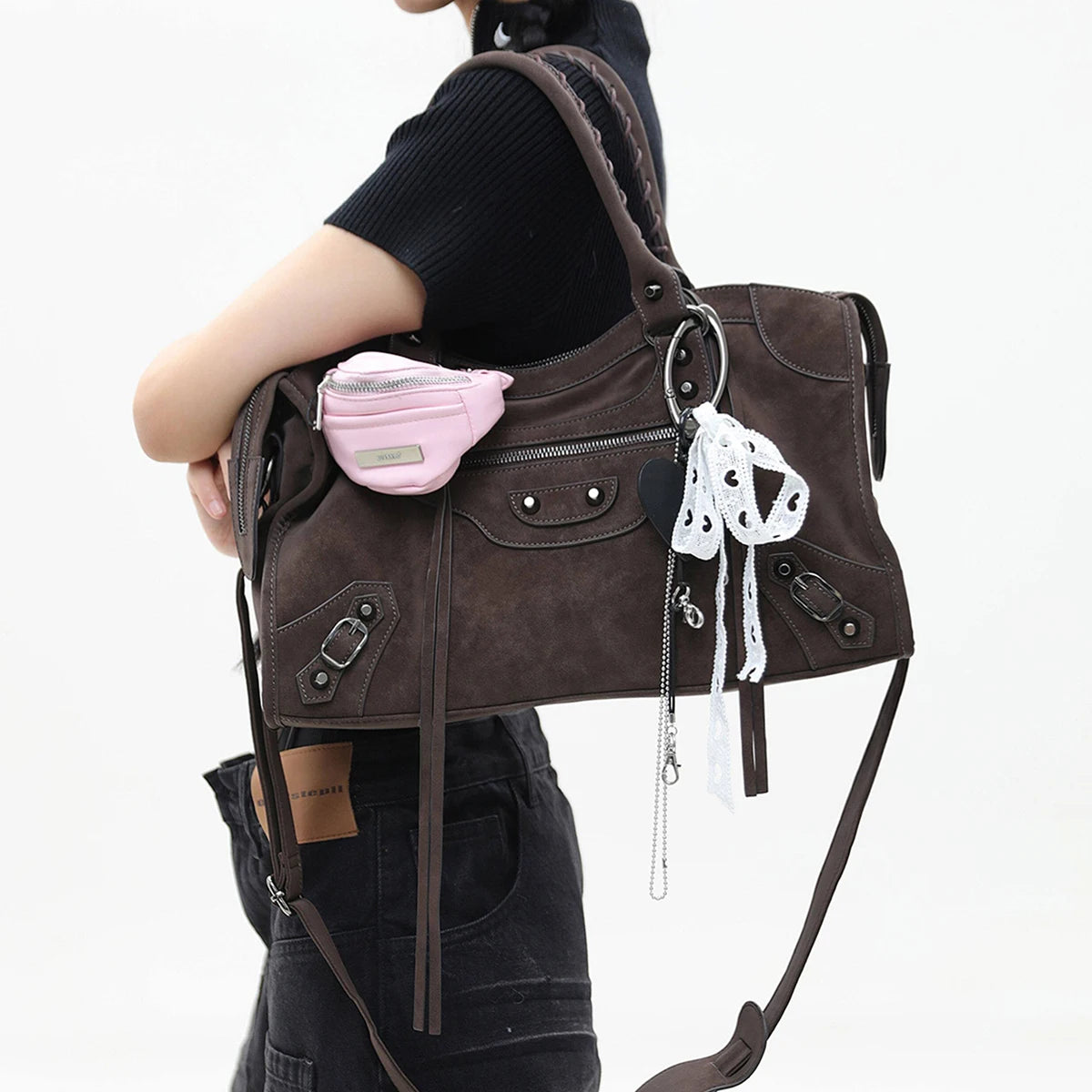 Y2K Vintage Motorcycle Bag - Stylish Crossbody with Adjustable Strap