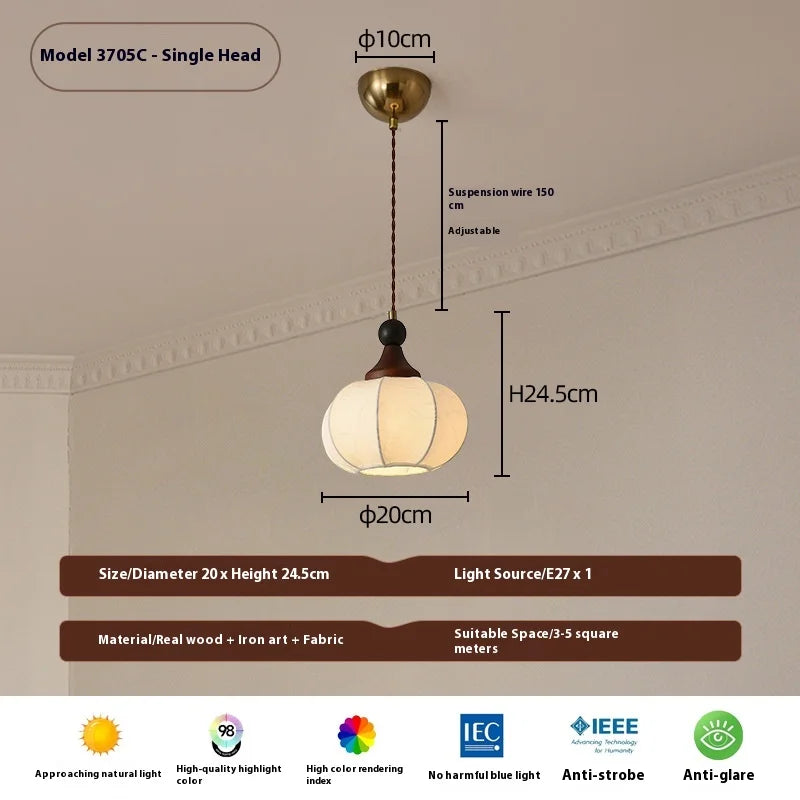 Elegant E27 LED Pendant Lamp - Vintage Solid Wood Chandelier