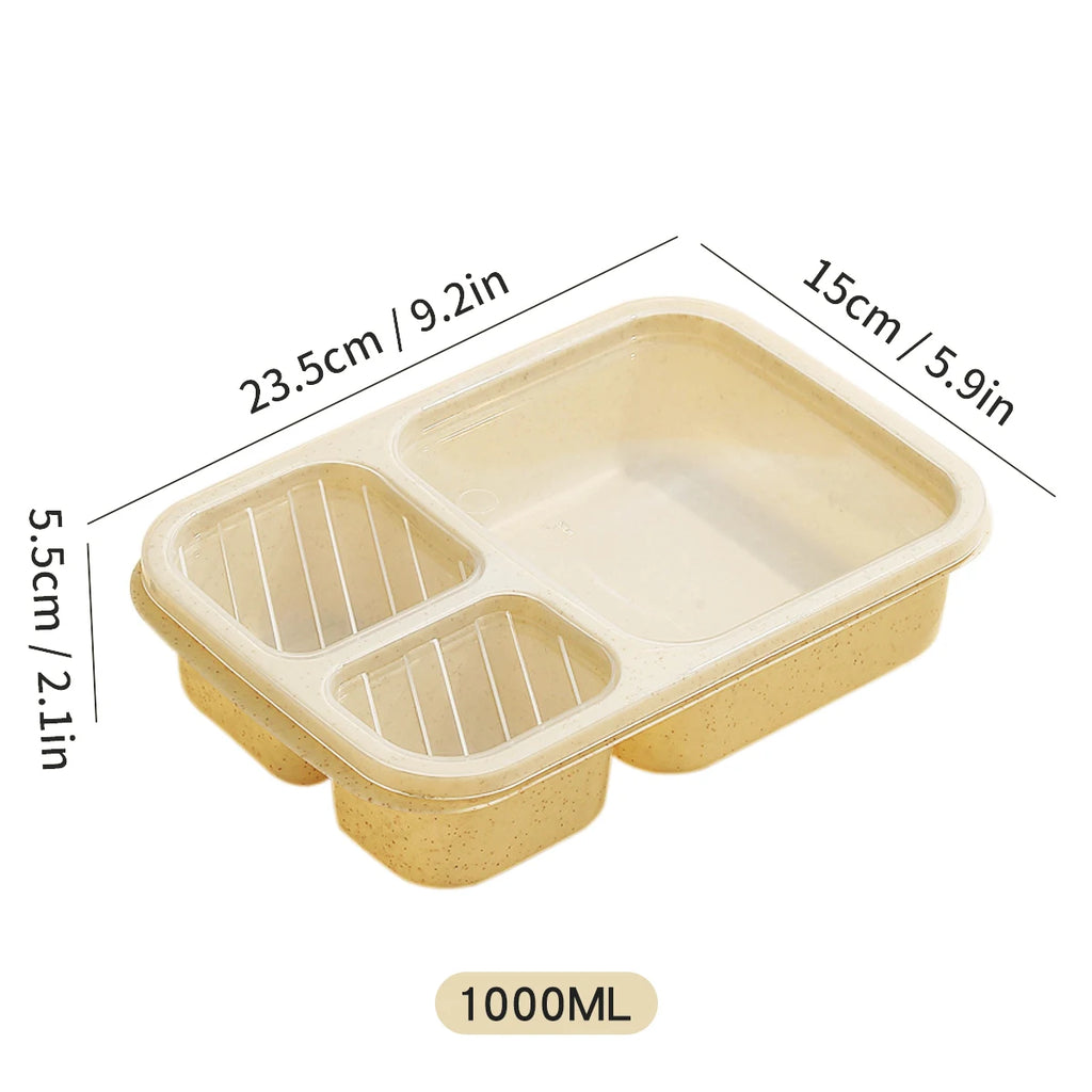 Eco-Friendly Portable 3-Compartment Bento Lunch Box