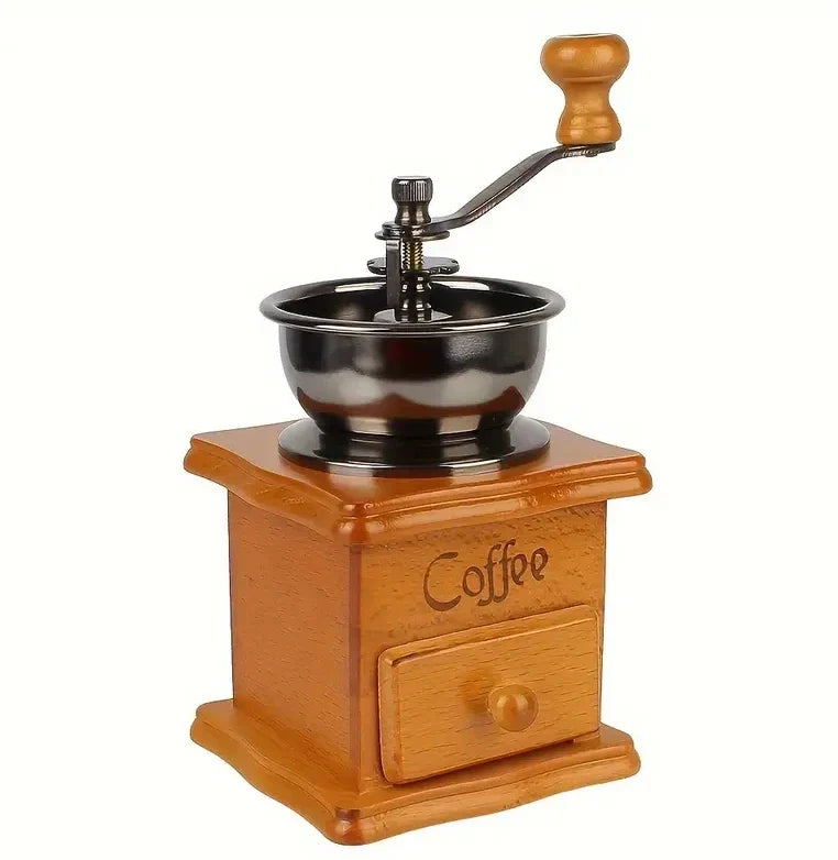 Vintage Hand Crank Coffee Grinder - Classic Wooden Mill for Fresh Coffee