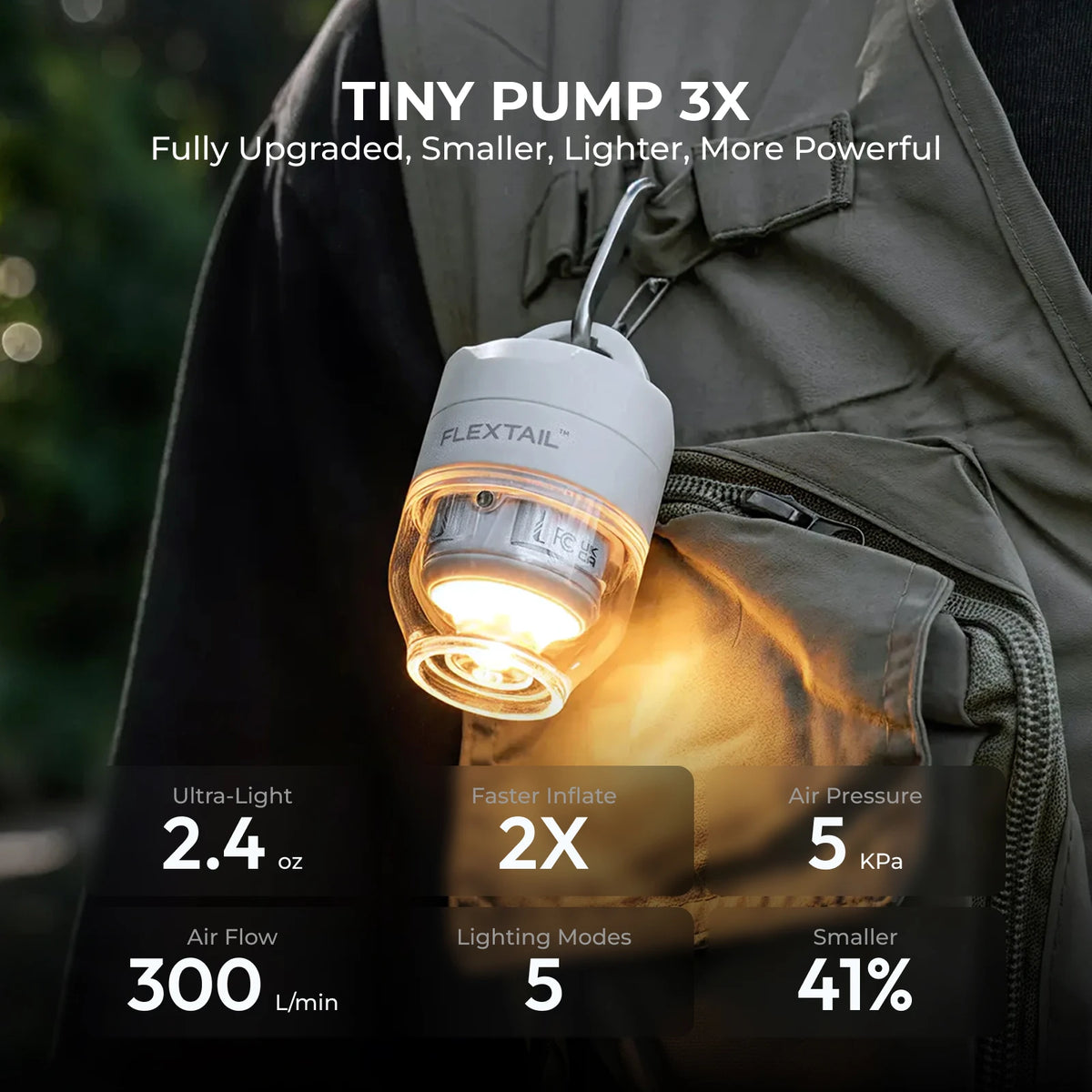 FLEXTAIL TINY PUMP 3X - Ultra-Light Portable Air Pump & Camping Light