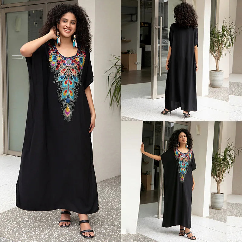 Stylish V Neck Swim Cover Up for Women - Embroidered Kaftan Dress