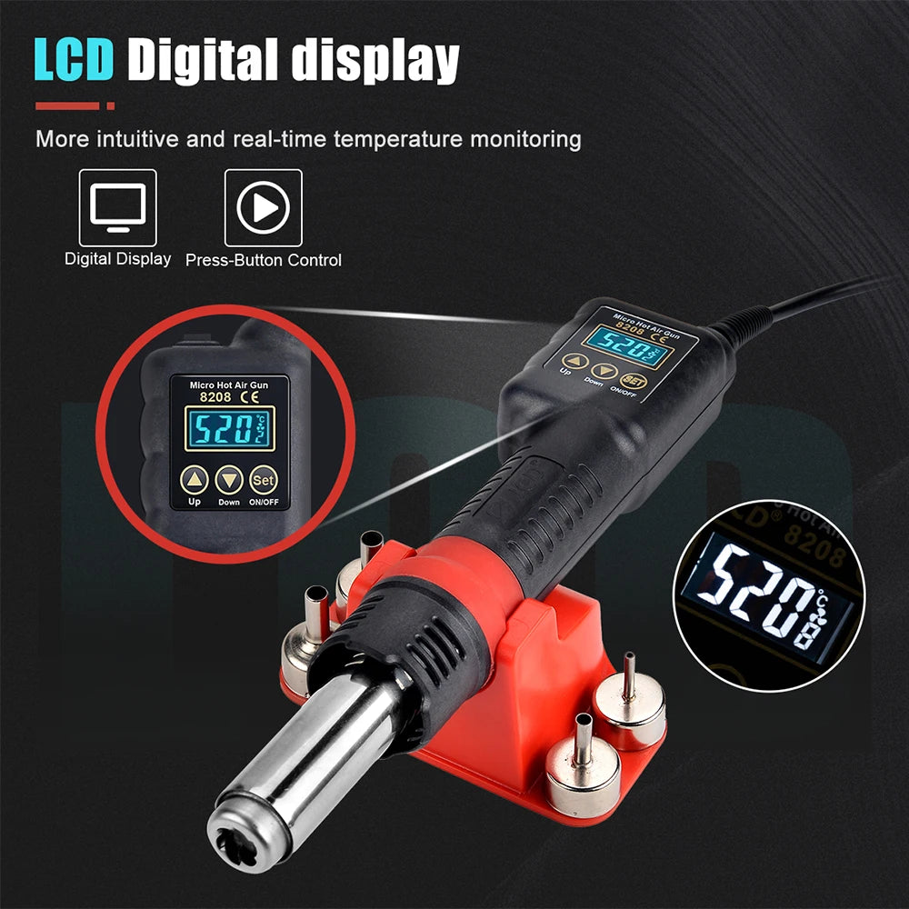 JCD 8208 750W Micro Hot Air Gun with LCD Display - Versatile Soldering Tool
