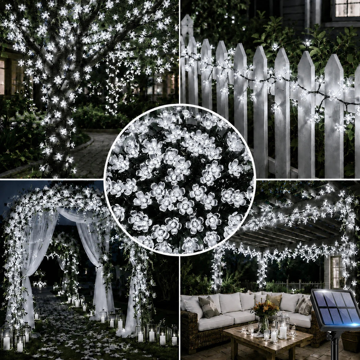 Outdoor Waterproof Solar Cherry Blossom String Lights - 8 Modes Decor