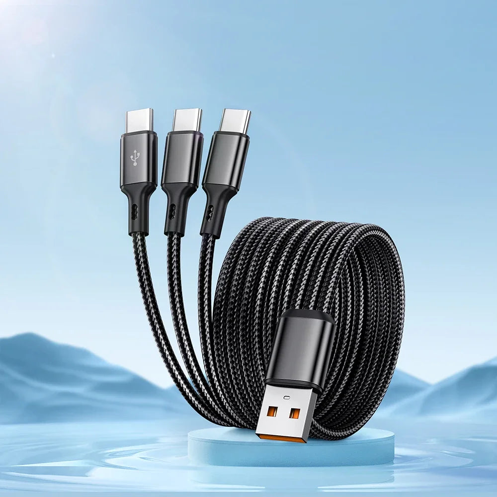 3-in-1 USB-C 100W Fast Charging Data Cable for Samsung & Xiaomi
