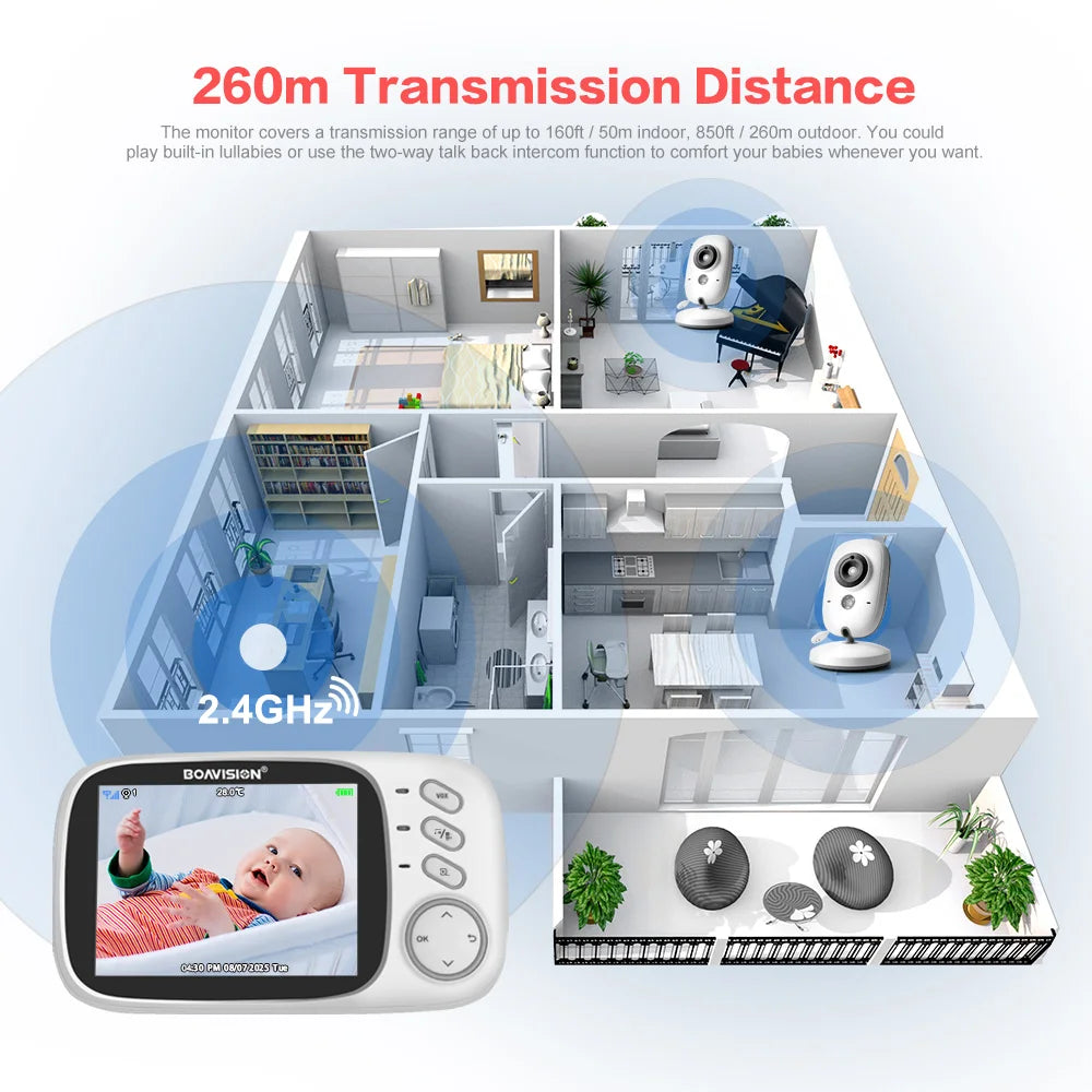 BOAVISION 2.4G Wireless Video Baby Monitor with 3.2" LCD & Night Vision