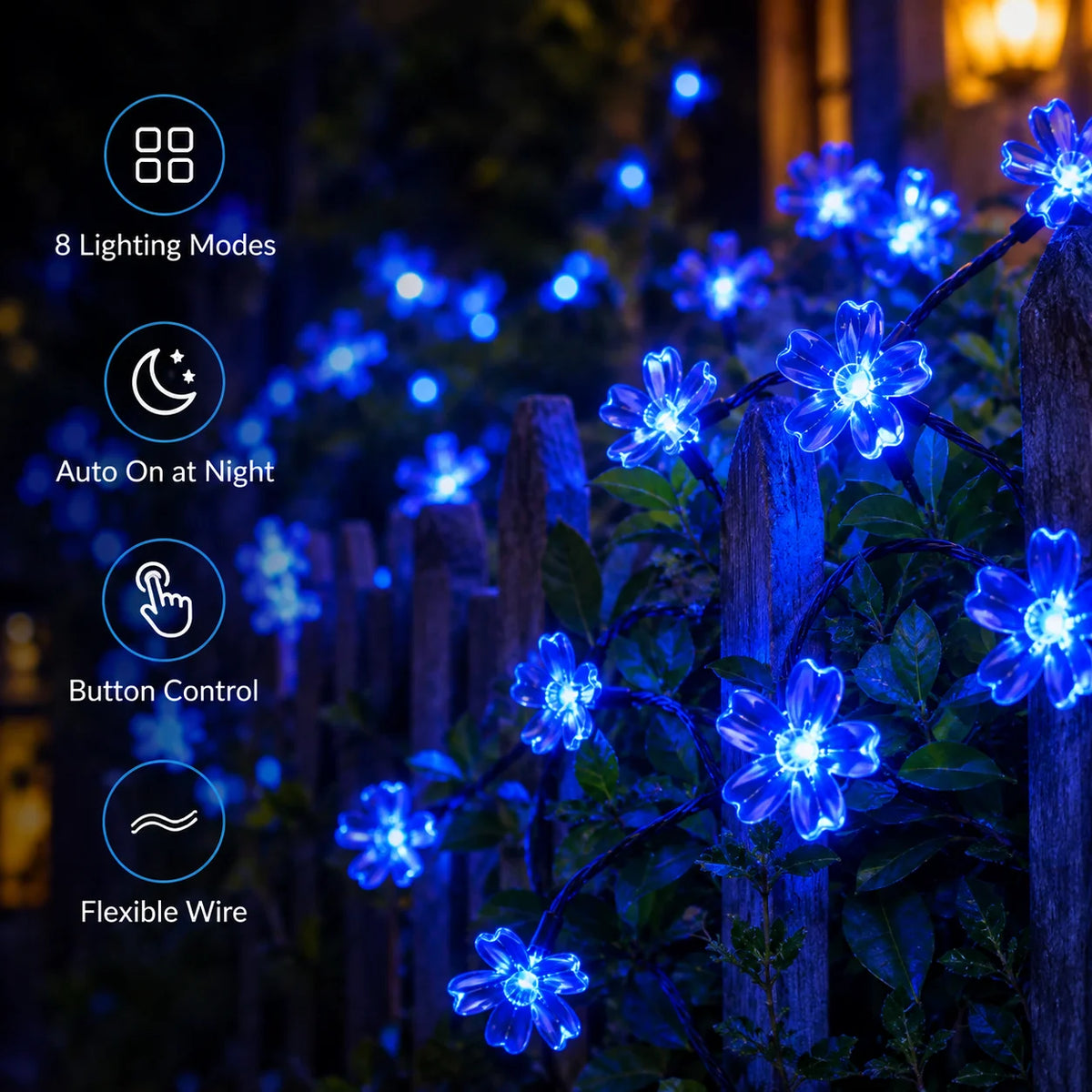 Outdoor Waterproof Solar Cherry Blossom String Lights - 8 Modes Decor