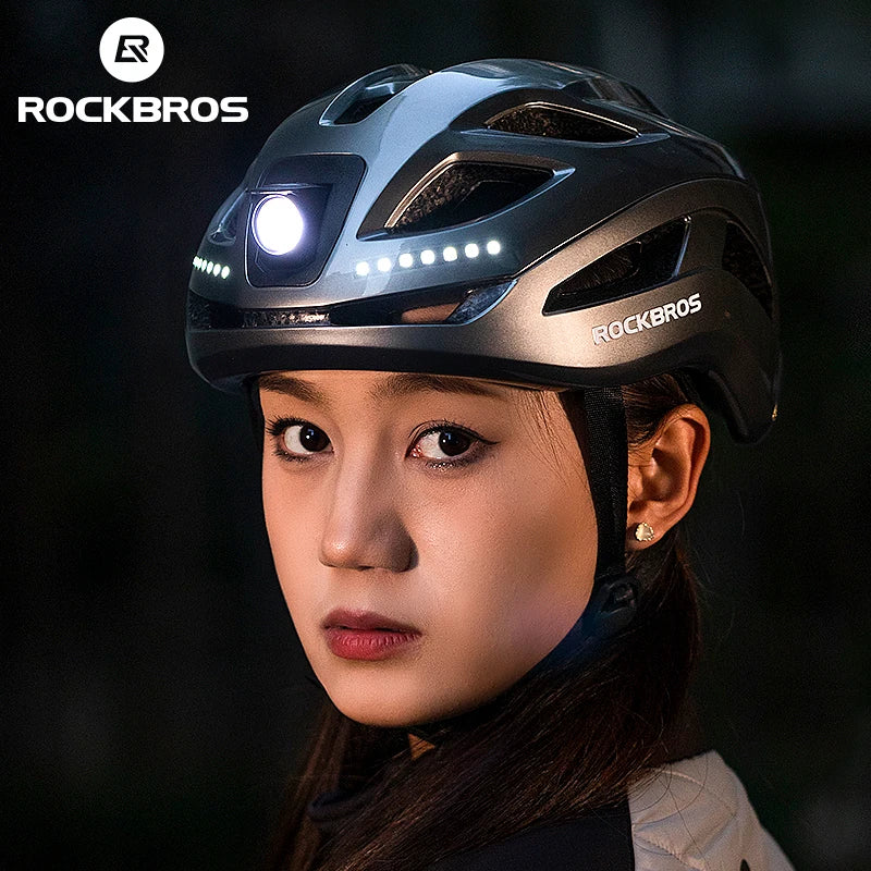ROCKBROS LED Cycling Helmet - Adjustable & Safe for Night Rides