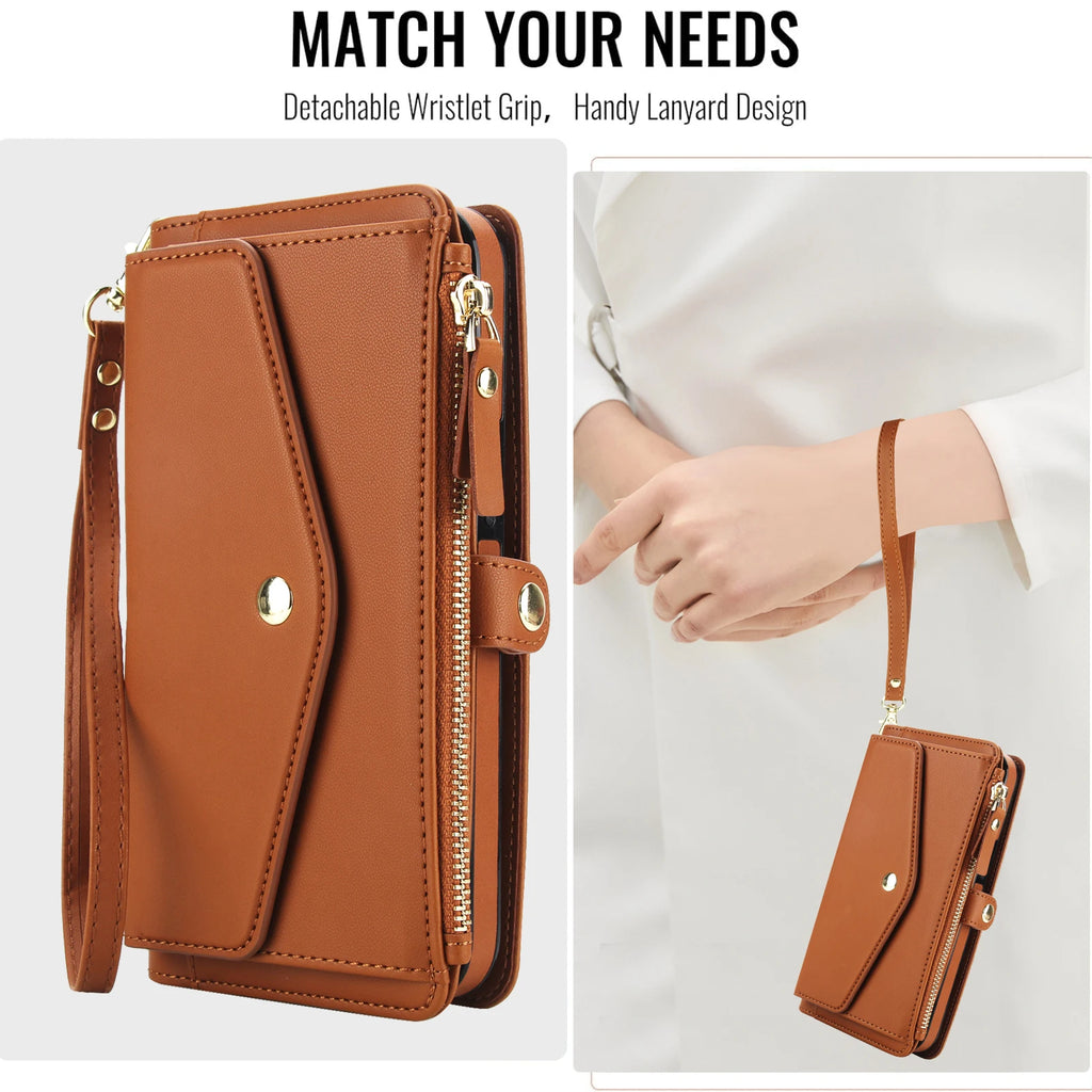 HQBBRO 2-in-1 Magnetic Zipper Wallet Case for Samsung Galaxy Devices