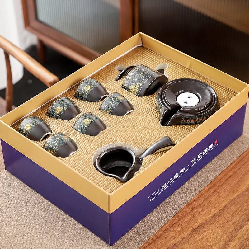 8-Piece Anti-Scald Ceramic Tea Set with Rotating Teapot & Cups