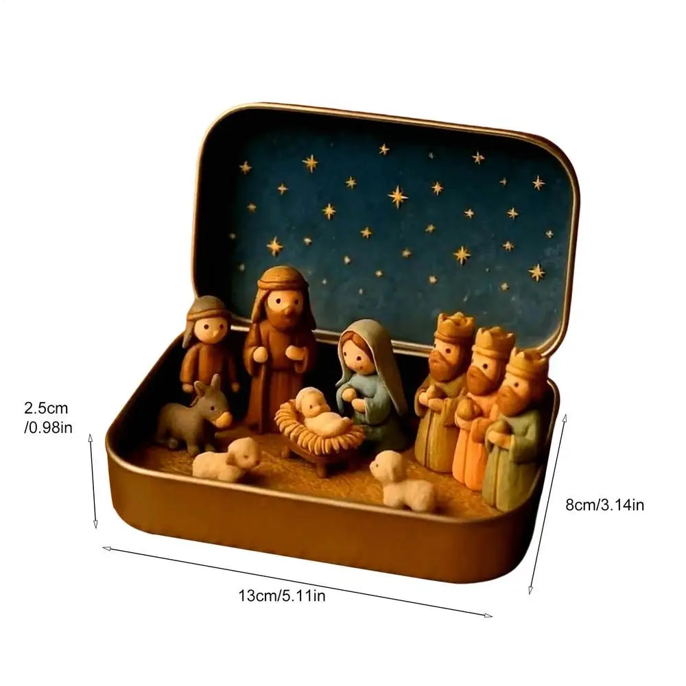 Compact Mini Nativity Set in Tin - Elegant Christmas Decor