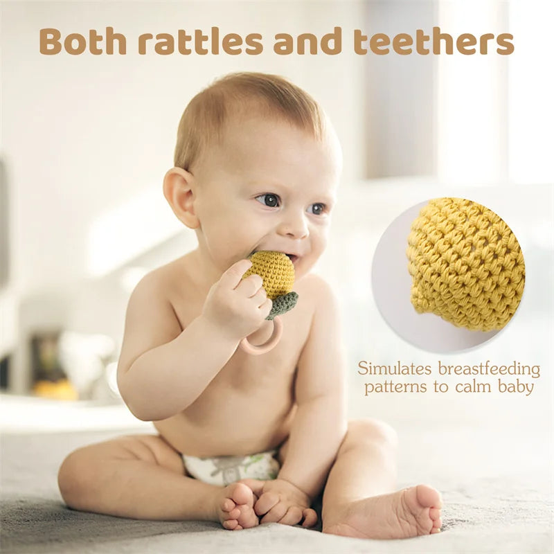 Bopoobo Baby Crochet Rattle Toy - Soft Wooden Teether & Infant Gym