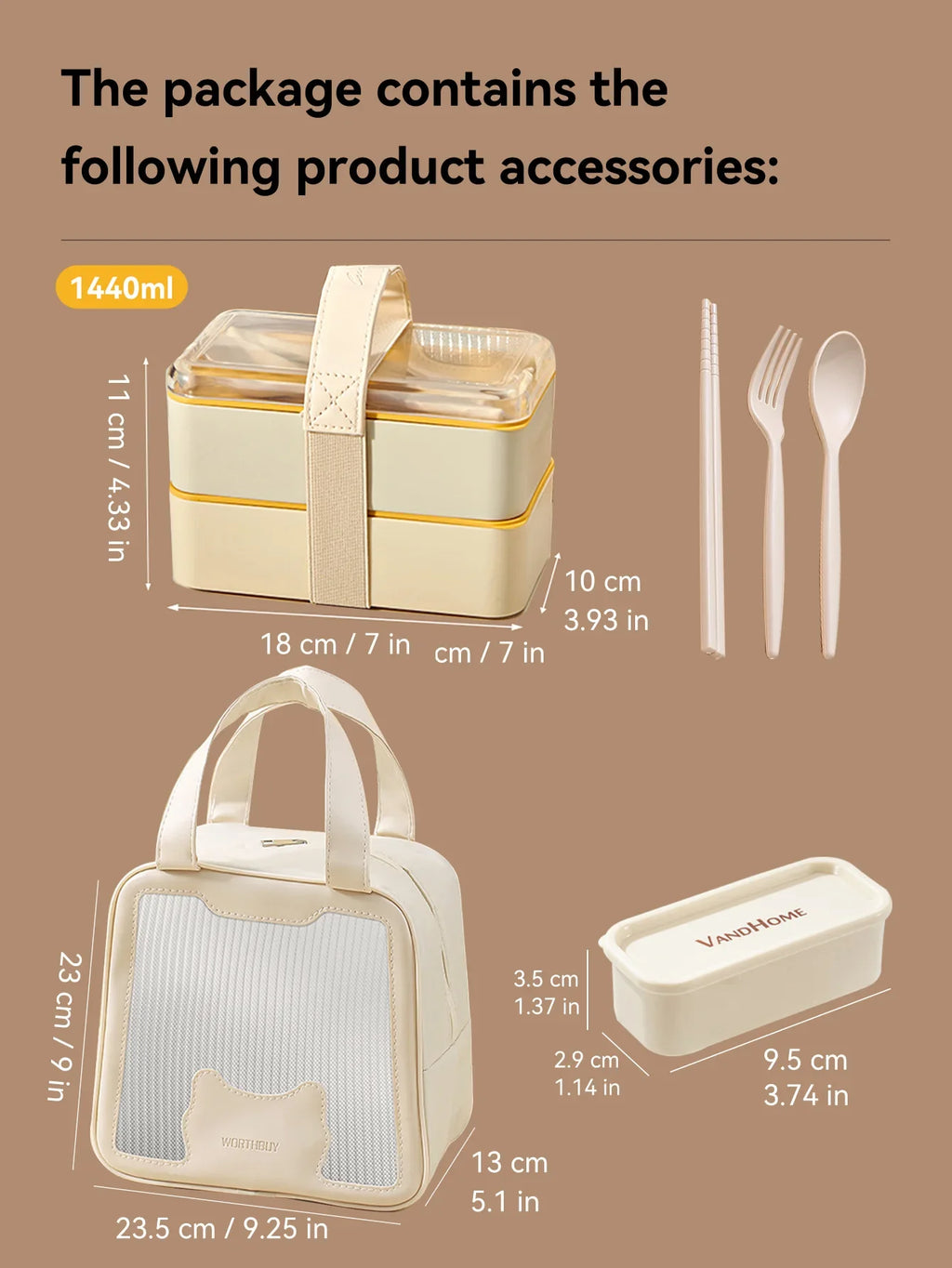WORTHBUY Double-Layer Leak-Proof Bento Box with Tableware