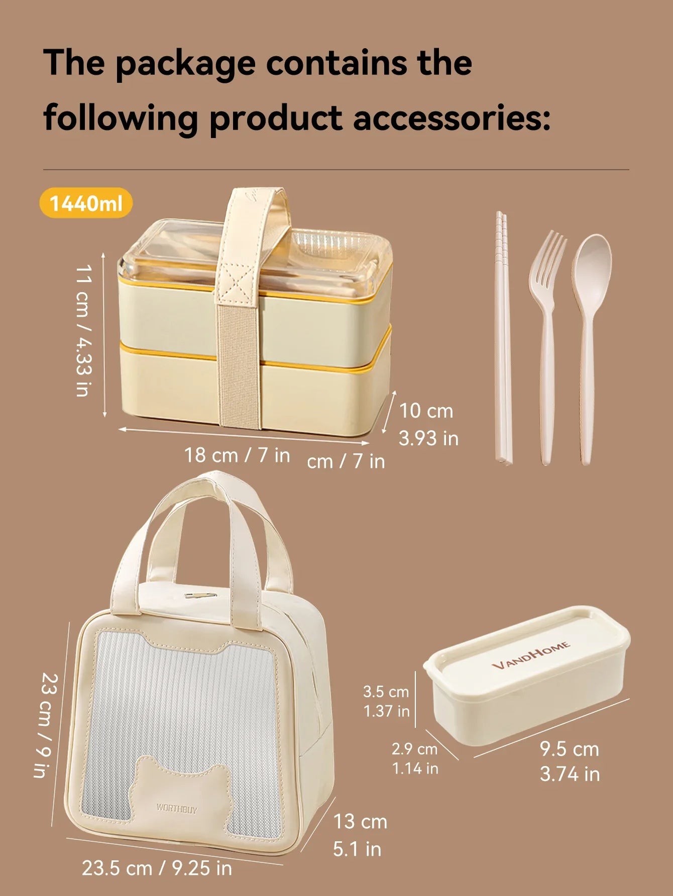 WORTHBUY Double-Layer Leak-Proof Bento Box with Tableware