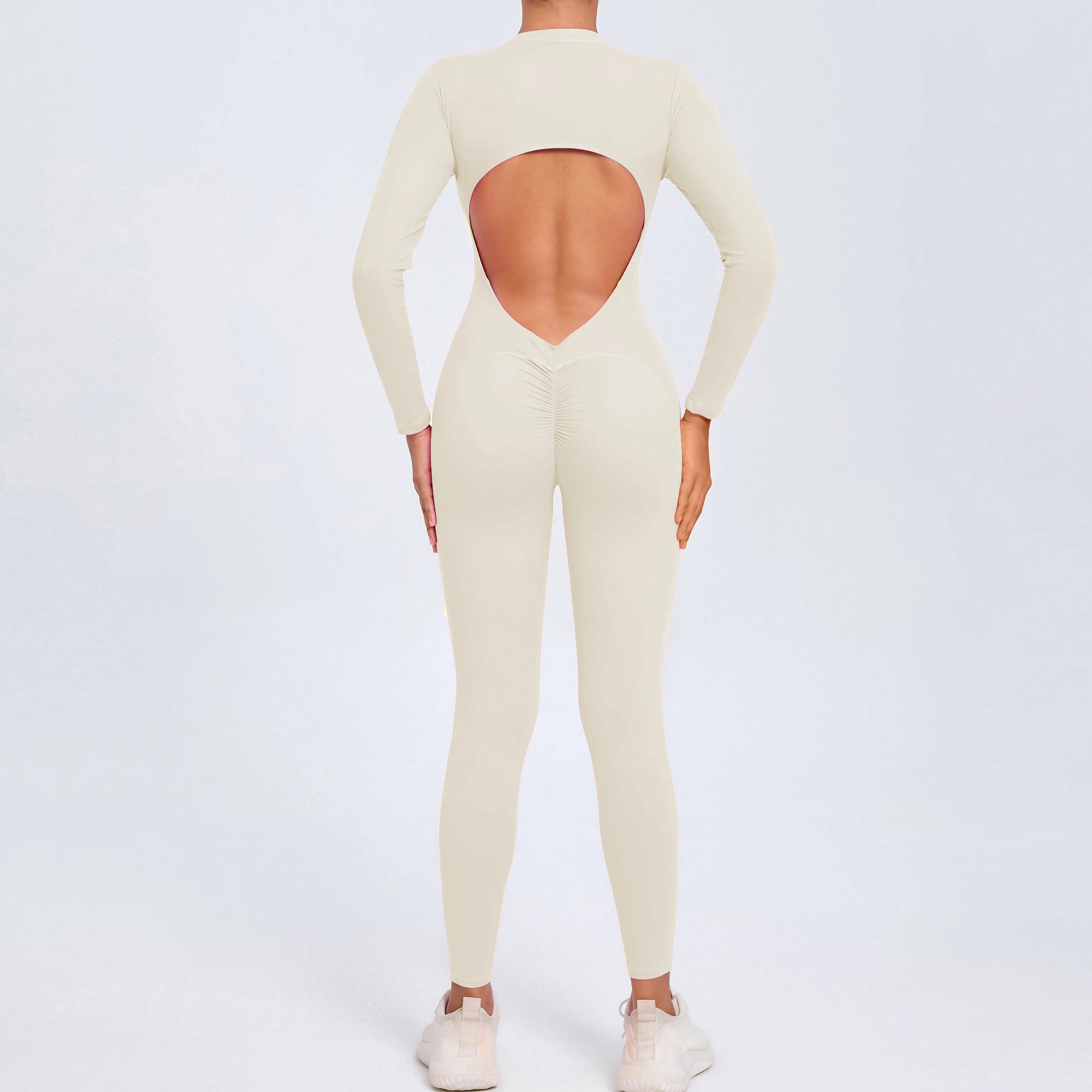 Stylish Women's Yoga Jumpsuit - Long Sleeve & Backless Design