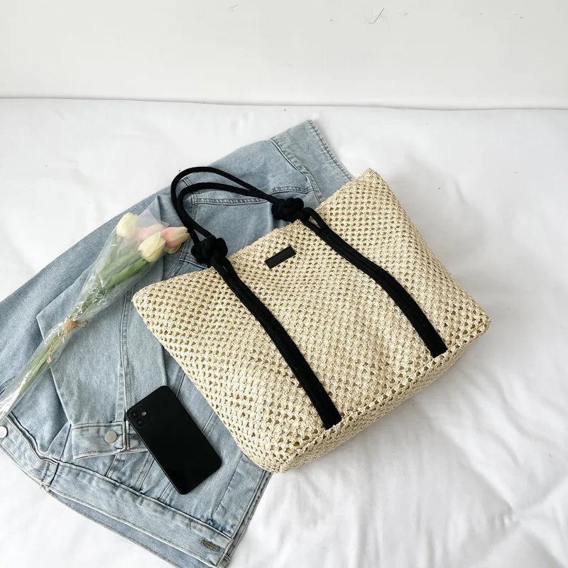 Stylish Ladies Straw Woven Handbag - Beach & Casual Tote Bag