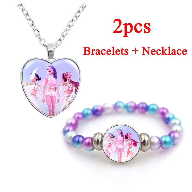 Trendy 2pc Demon Hunters Necklace & Bracelet Set - Stylish Anime Accessory
