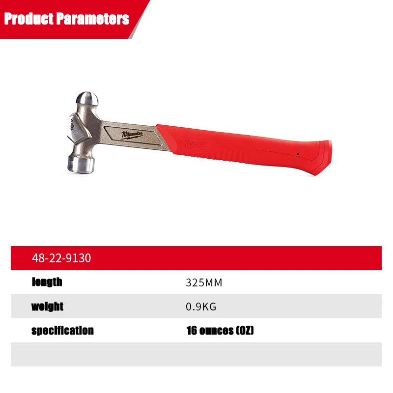 Milwaukee 16oz Steel Ball Peen Hammer - Shockshield Grip