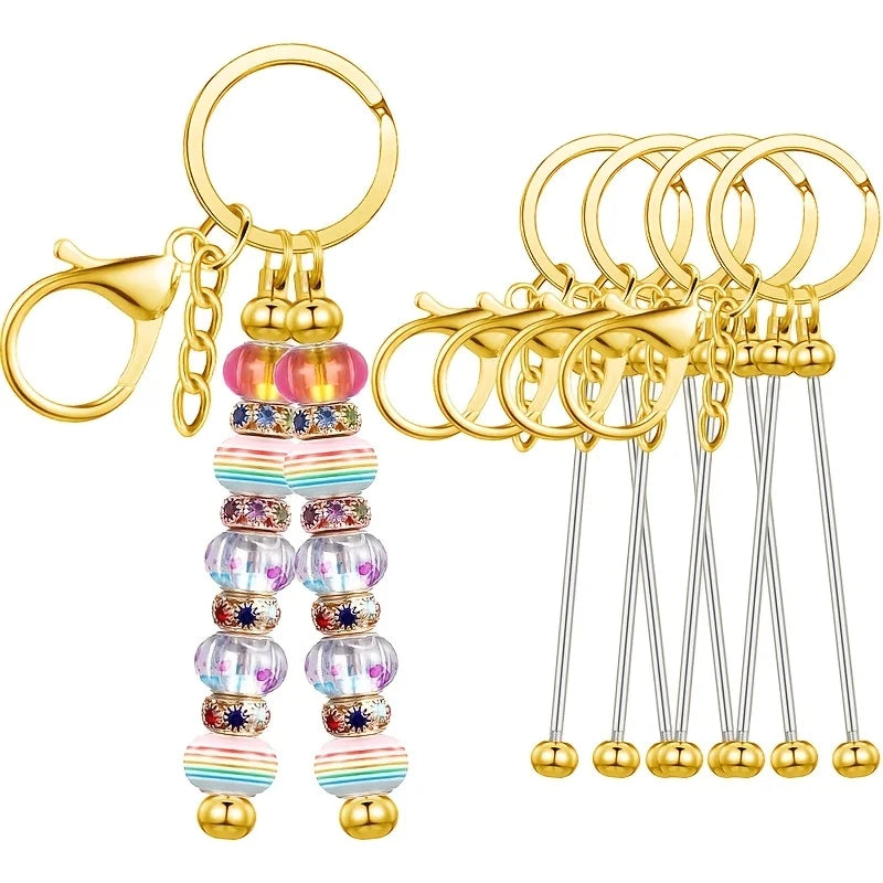 DIY Double Beadable Key Rods - 5/8/18 Pcs Stainless Steel Keychain Accessories