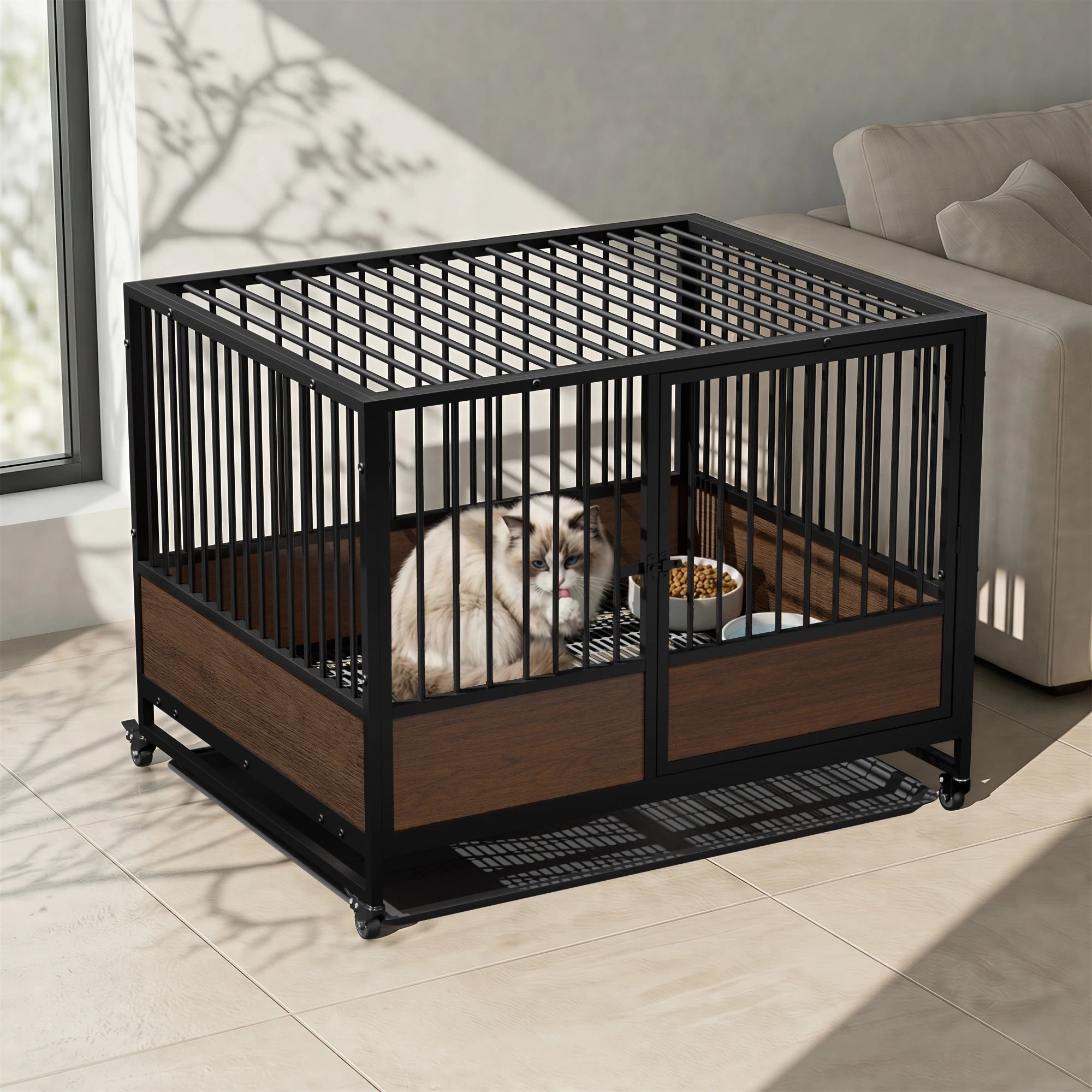 Heavy Duty Metal Cat Cage - Stackable Enclosure for Cats & Small Pets