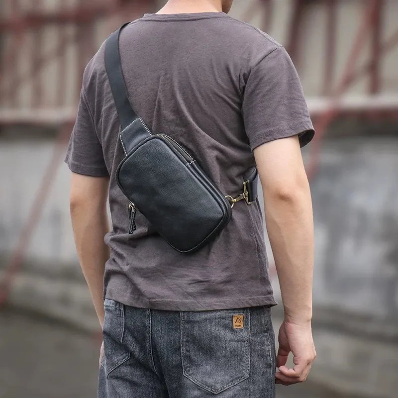 Men's Genuine Leather Crossbody Bag - Trendy & Durable Design