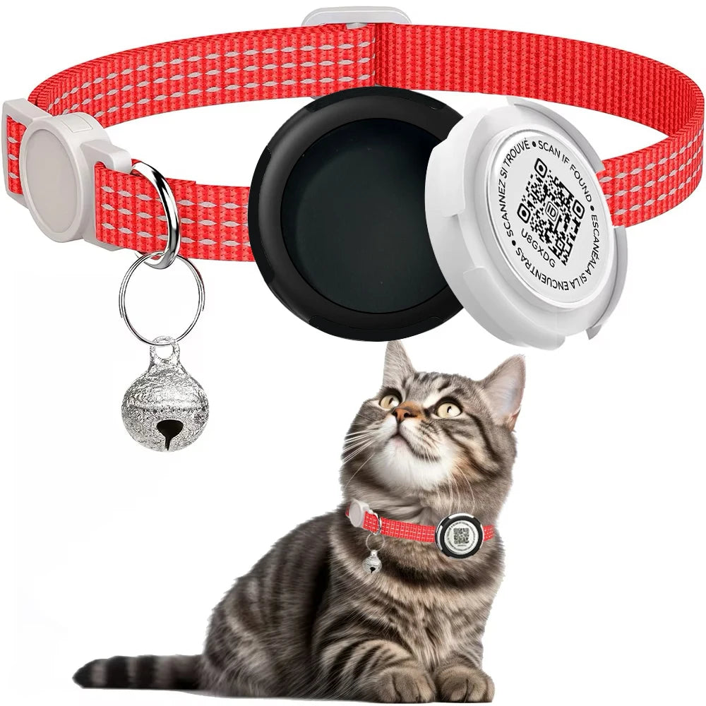 Reflective GPS Cat Collar with Airtag Case & QR ID Tag