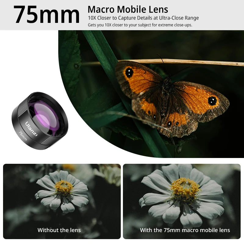 Ulanzi 75mm Macro Lens Kit for iPhone - Ultra Wide Fisheye Lens