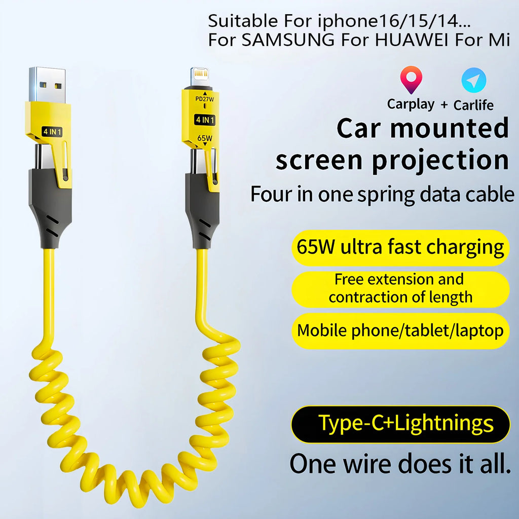 Zinc Alloy 4-in-1 USB-C Fast Charging Cable 65W for iPhone & More