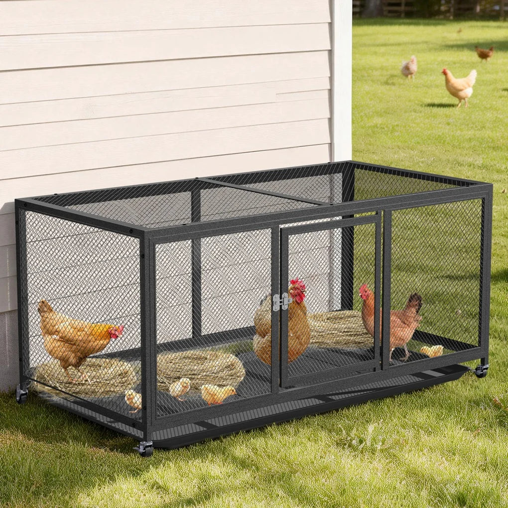 Heavy Duty Metal Chicken Coop with Waterproof Cover & Rolling Wheels