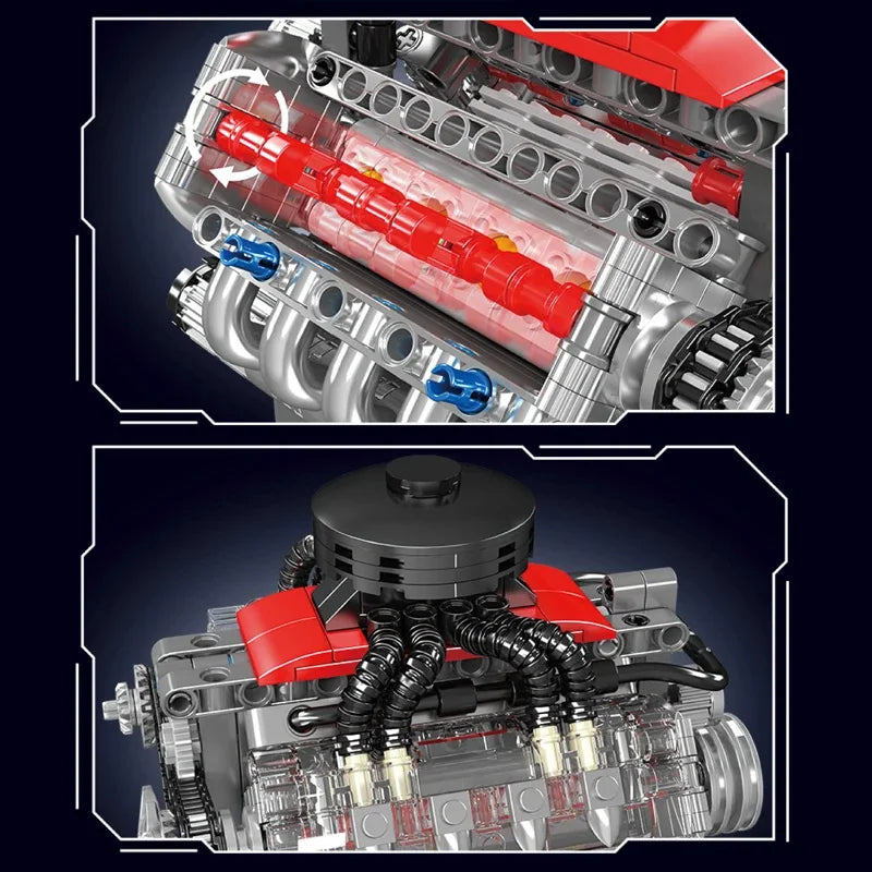 MOULD KING Motorized LSX454 V8 Engine Building Block Set - 487PCS