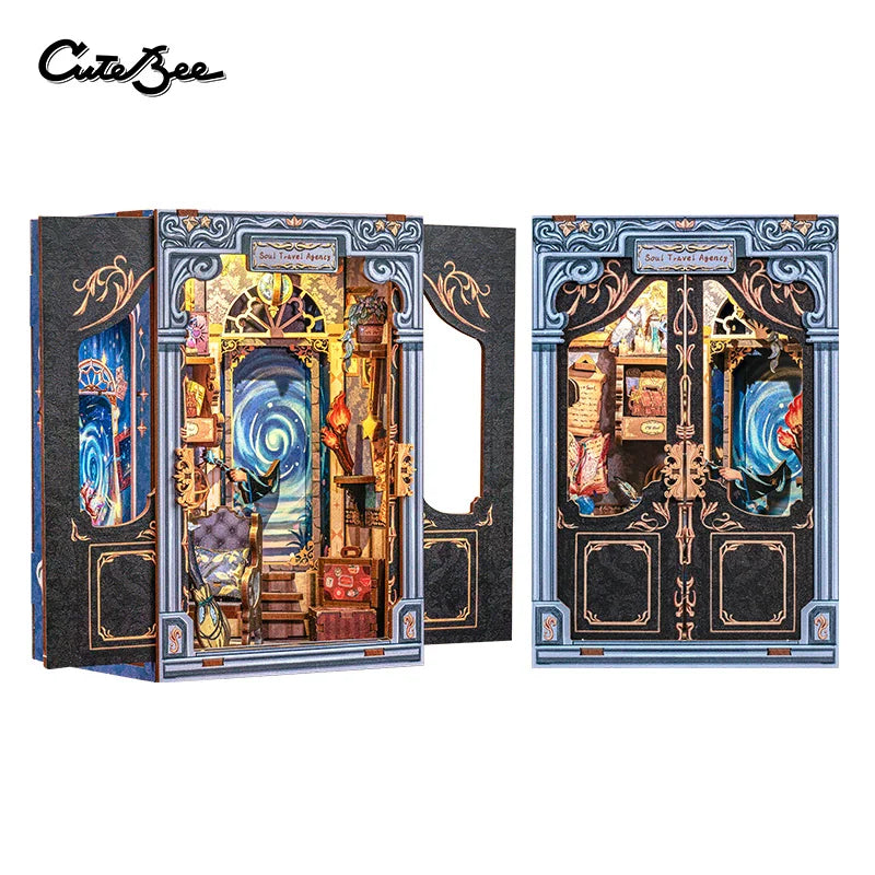 CUTEBEE DIY Book Nook Kit - Miniature Wooden Dollhouse with Lights