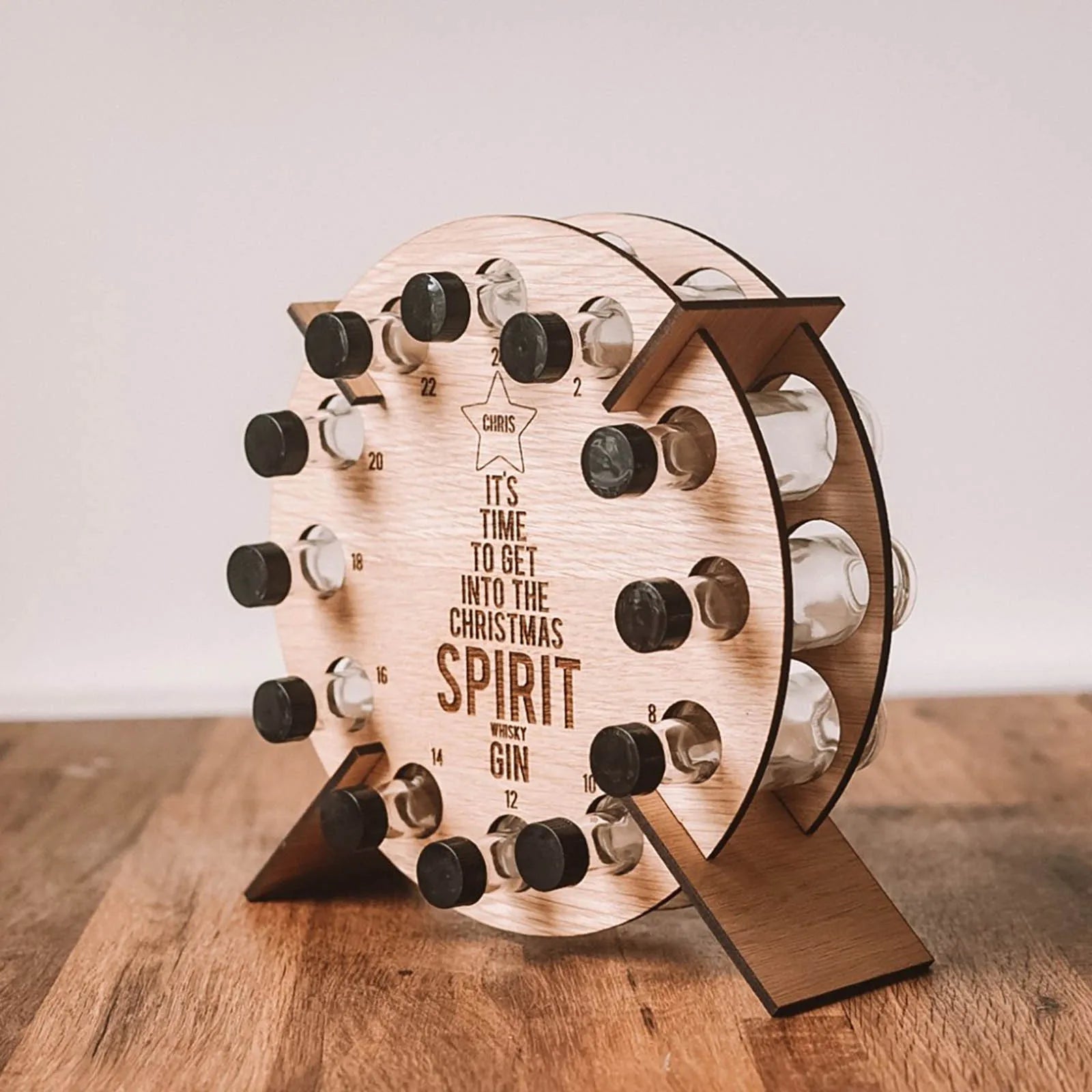 Wooden Christmas Tree Wine Bottle Holder - Advent Countdown Rack