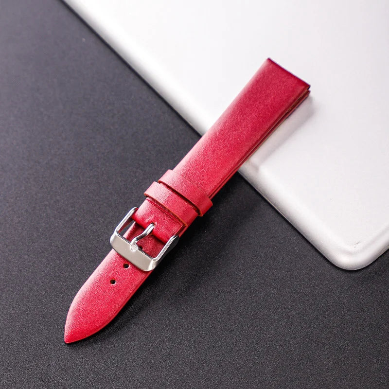 Stylish Leather Watch Strap 12-22mm with Stainless Steel Buckle