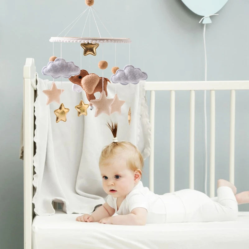 Baby Wooden Elephant Rattle Mobile - Montessori Crib Decor