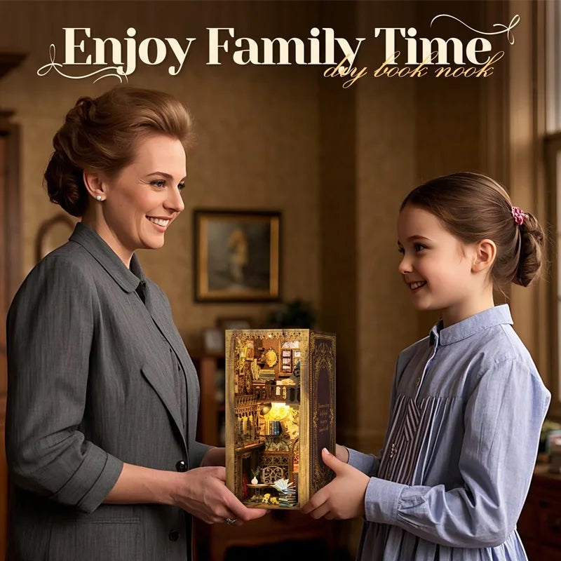 CUTEBEE DIY Wooden Book Nook Kit with LED Light - Perfect Gift Idea