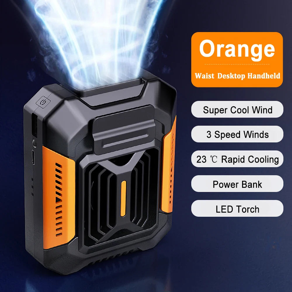 Portable USB Waist Fan with Power Bank & LED Light - Stay Cool Anywhere