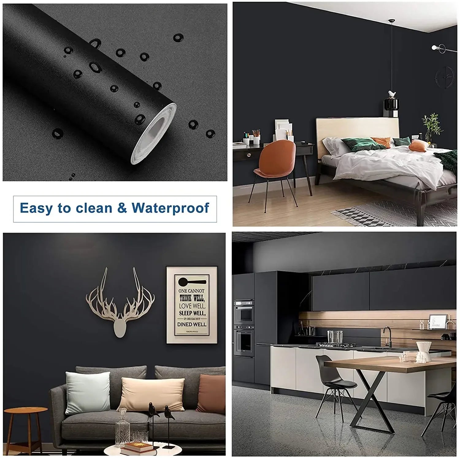 Waterproof Black and White Vinyl Wallpaper - Self-Adhesive for Home Decor