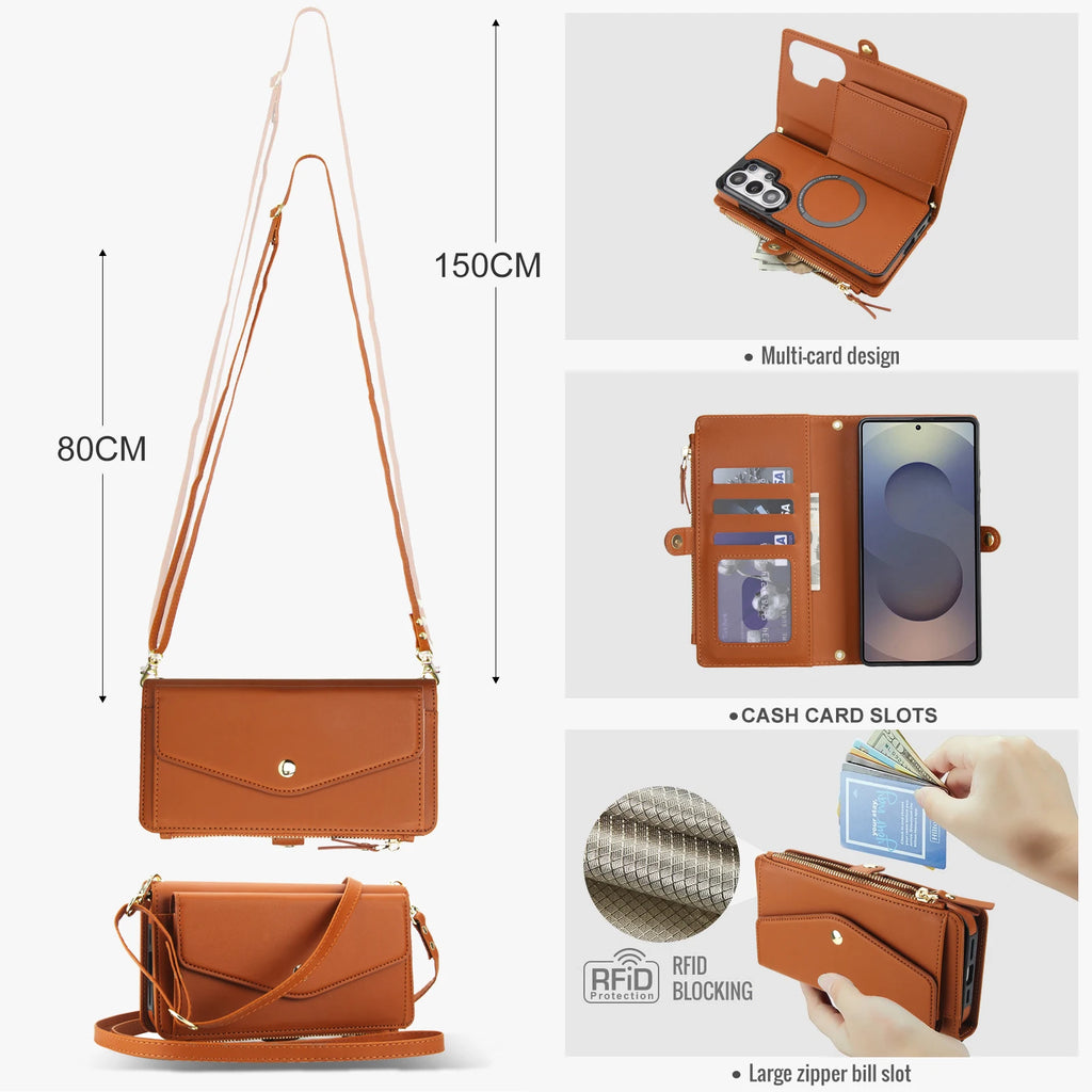 HQBBRO 2-in-1 Magnetic Zipper Wallet Case for Samsung Galaxy Devices