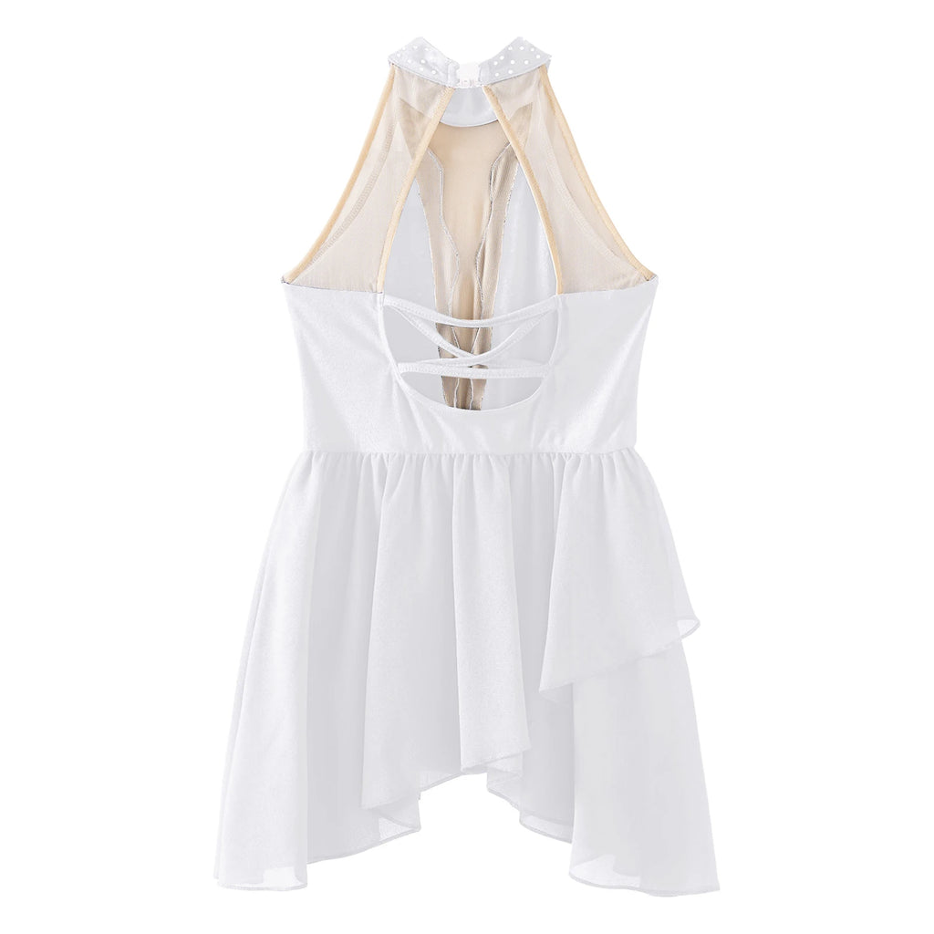 Rhinestone Dance Dress for Girls - Sleeveless Gymnastics Leotard