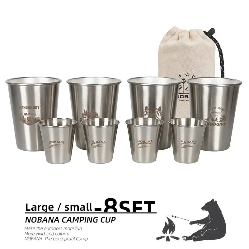 MOUNTAINHIKER 304 Stainless Steel Camping Cup Set - 4/6/8PCS Travel Cups